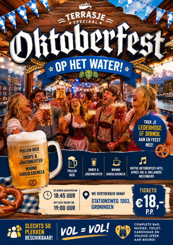 Oktoberfest op de boot! Terrasje Speciaal in Lederhosen!